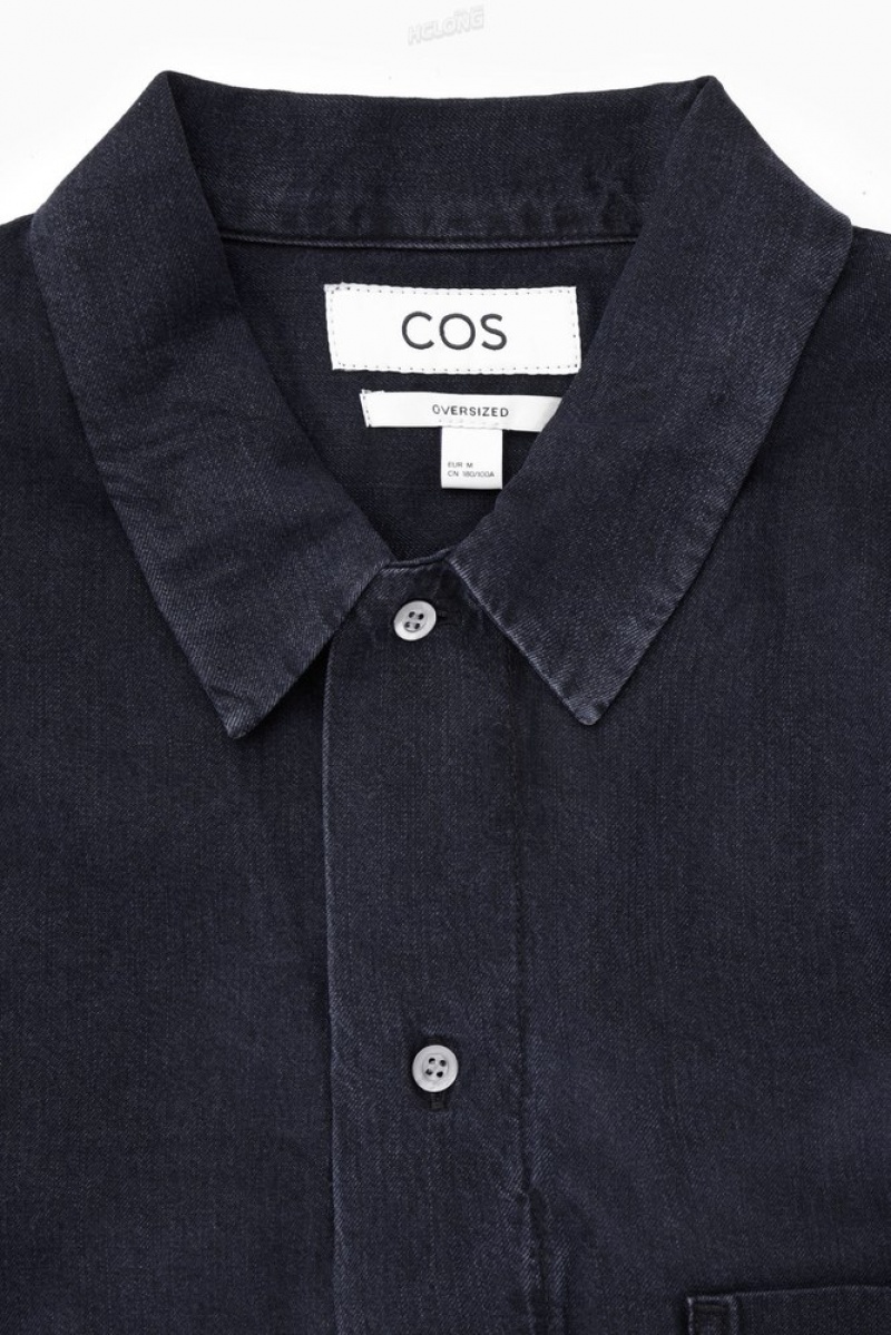 Navy COS Lightweight Denim Shirt Shirts | 651480-EGD