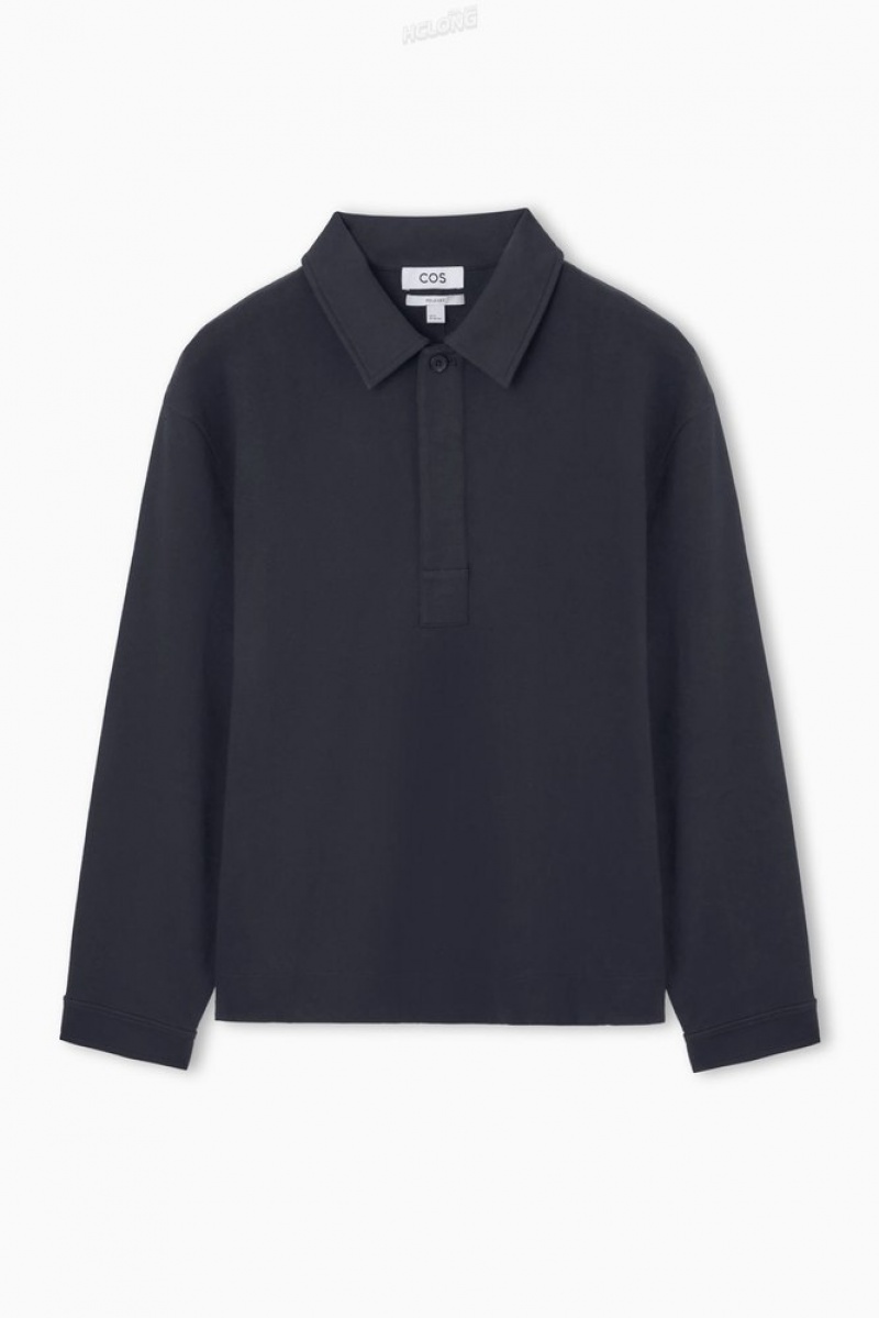 Navy COS Long-Sleeved Jersey Polo Shirt Knitwear | 012967-JHU