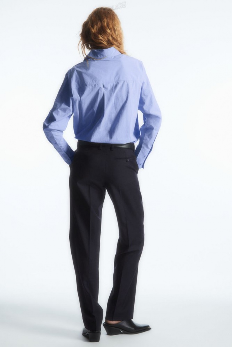 Navy COS Low-Rise Tailored Wool Trousers Pants | 985423-YDQ