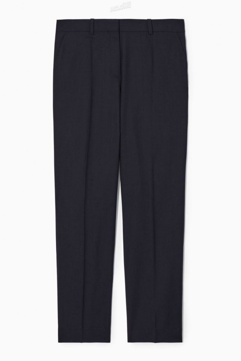 Navy COS Low-Rise Tailored Wool Trousers Pants | 985423-YDQ