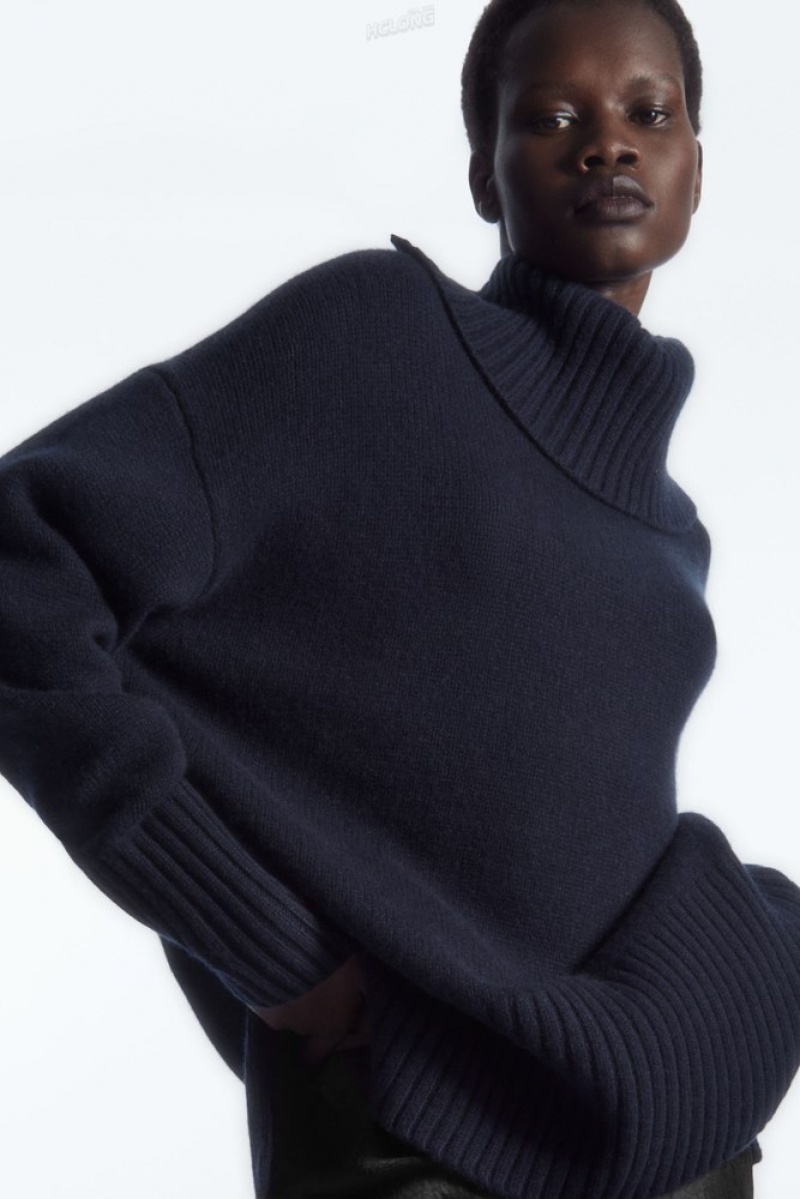 Navy COS Oversized Pure Cashmere Roll-Neck Jumper Sweaters & Cardigans | 235061-RDZ