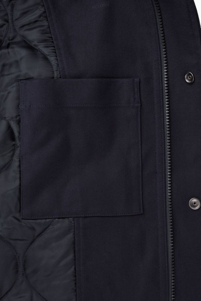 Navy COS Padded Hooded Parka Coats & Jackets | 658437-KLO