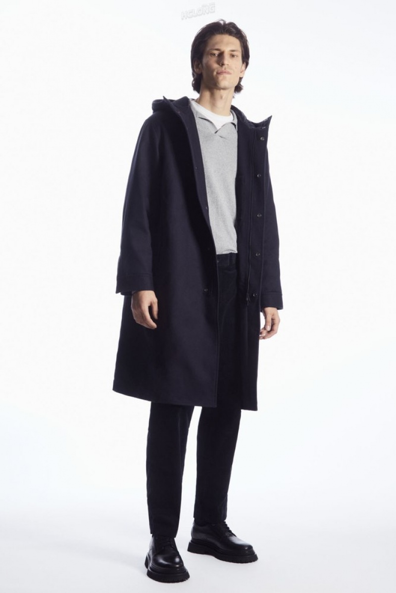 Navy COS Padded Hooded Parka Coats & Jackets | 658437-KLO