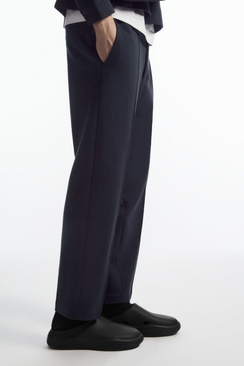 Navy COS Pintucked Pull-On Jersey Pants Pants | 489753-UVA