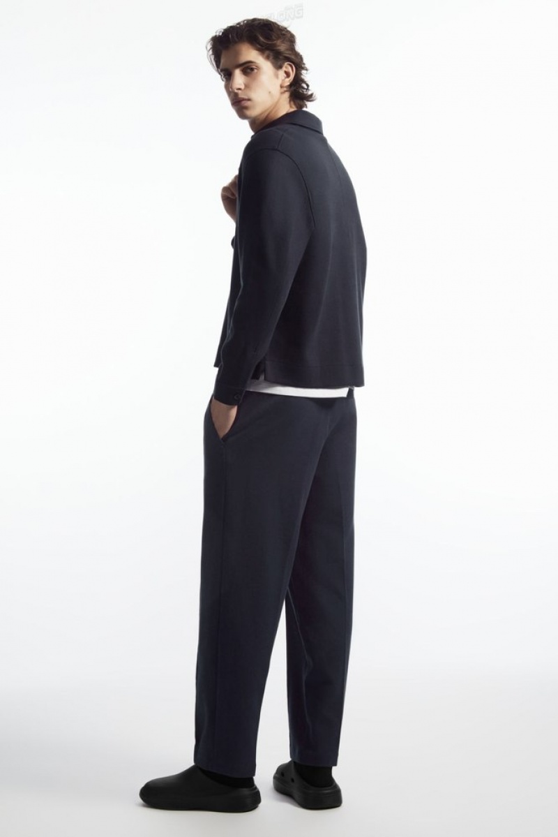 Navy COS Pintucked Pull-On Jersey Pants Pants | 489753-UVA