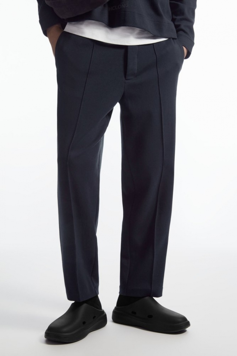 Navy COS Pintucked Pull-On Jersey Pants Pants | 489753-UVA