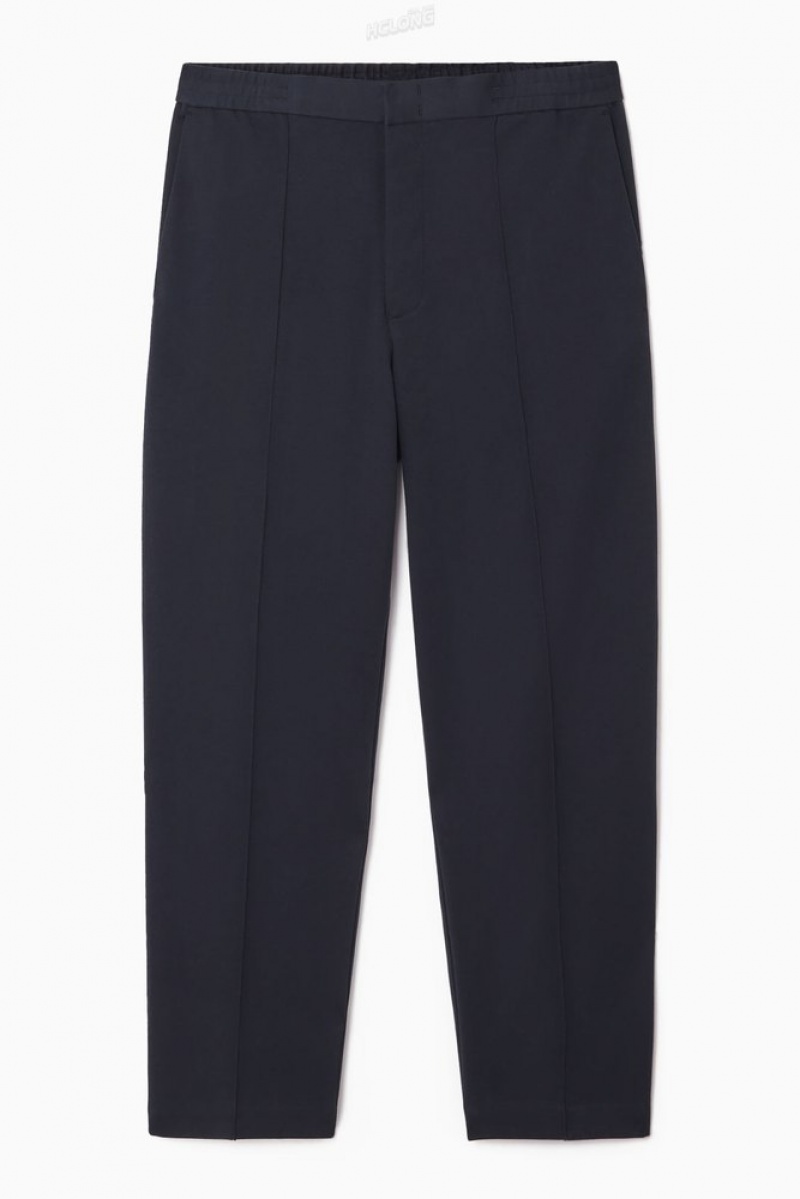 Navy COS Pintucked Pull-On Jersey Pants Pants | 489753-UVA