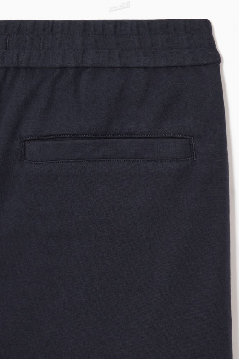 Navy COS Pintucked Pull-On Jersey Pants Pants | 489753-UVA