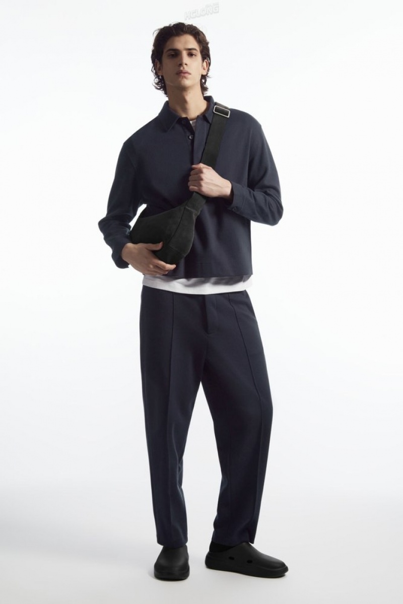 Navy COS Pintucked Pull-On Jersey Pants Pants | 489753-UVA