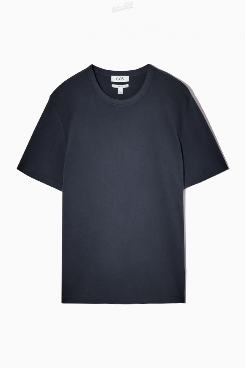 Navy COS Regular-Fit Mid-Weight Brushed T-Shirt T-shirts | 318652-WRA