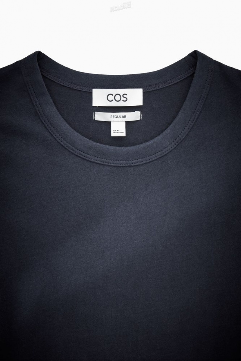 Navy COS Regular-Fit Mid-Weight Brushed T-Shirt T-shirts | 318652-WRA