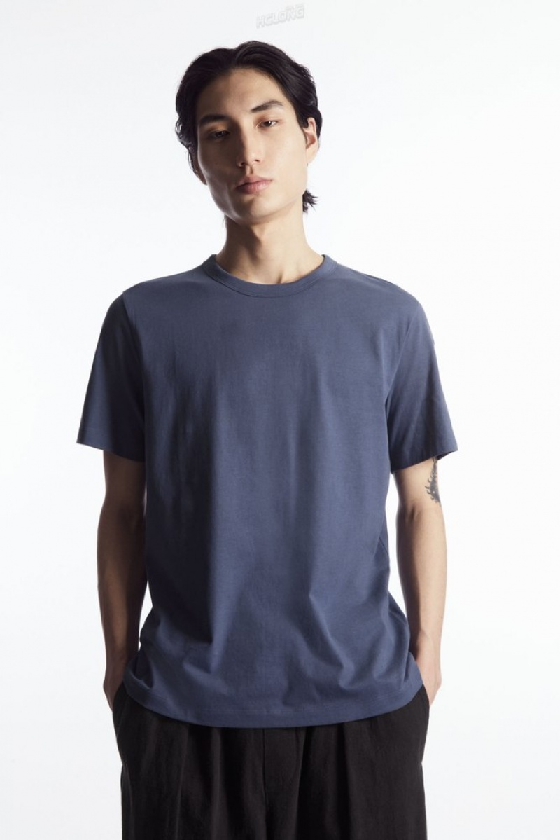 Navy COS Regular-Fit Mid-Weight Brushed T-Shirt T-shirts | 128046-LQP