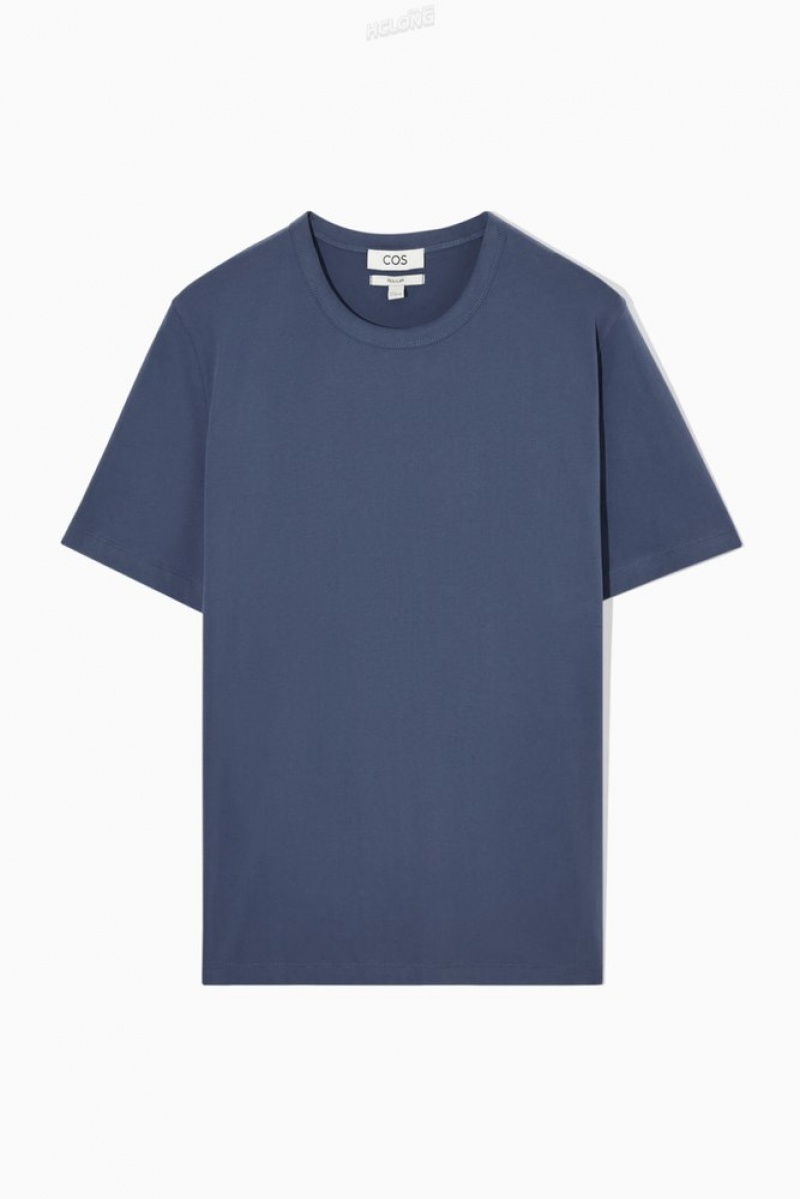 Navy COS Regular-Fit Mid-Weight Brushed T-Shirt T-shirts | 128046-LQP