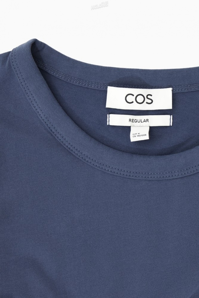 Navy COS Regular-Fit Mid-Weight Brushed T-Shirt T-shirts | 128046-LQP