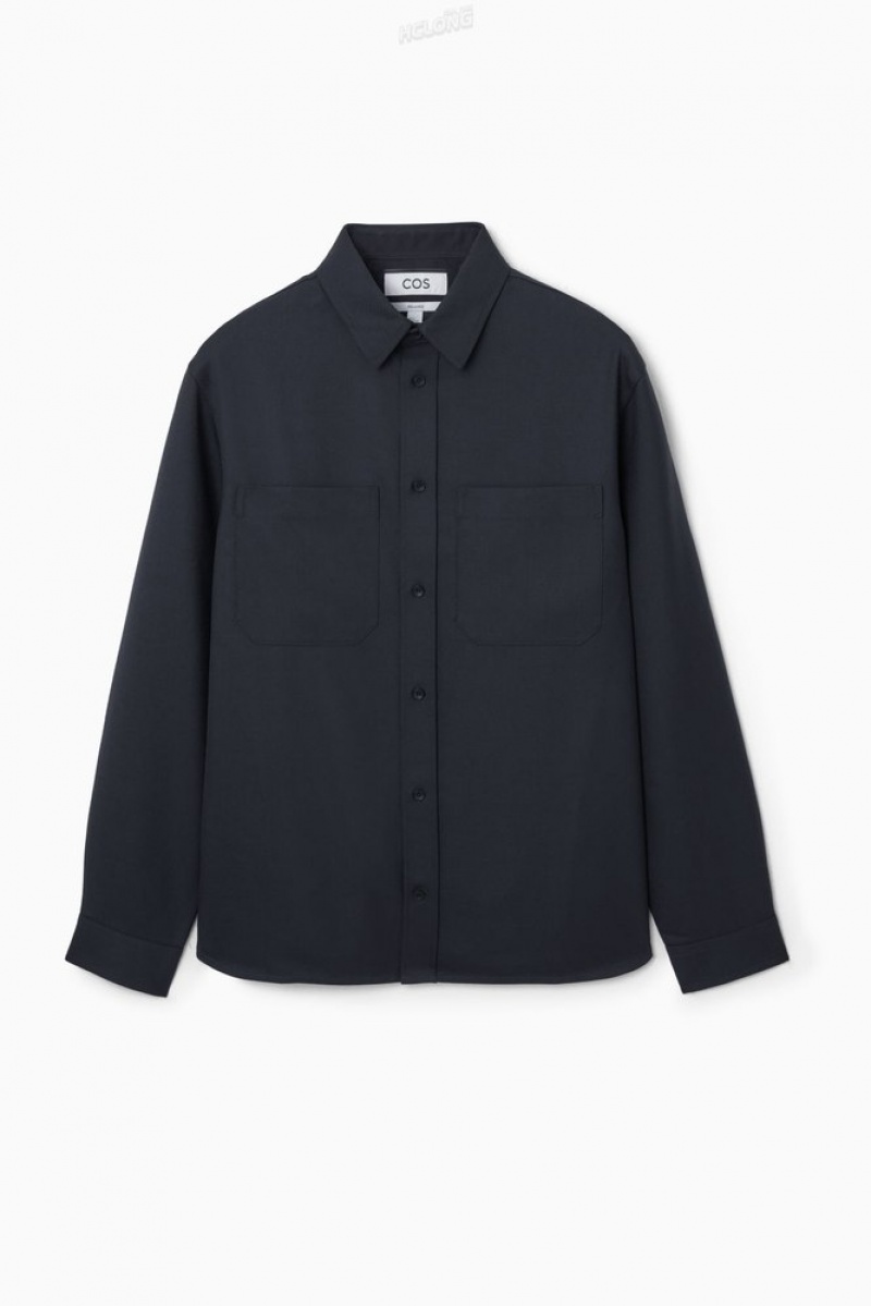 Navy COS Relaxed Utility Shirt Shirts | 831245-DPG