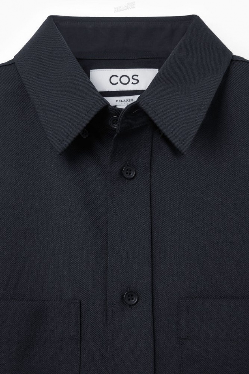 Navy COS Relaxed Utility Shirt Shirts | 831245-DPG