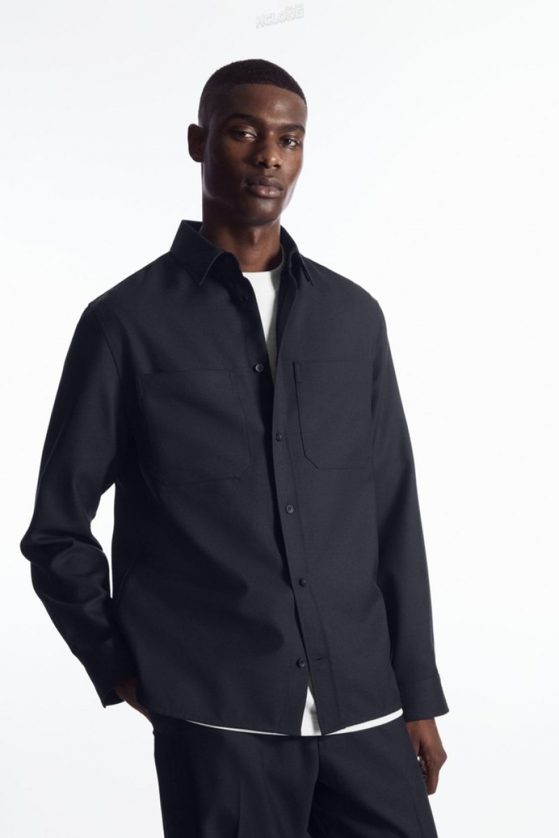 Navy COS Relaxed Utility Shirt Shirts | 831245-DPG