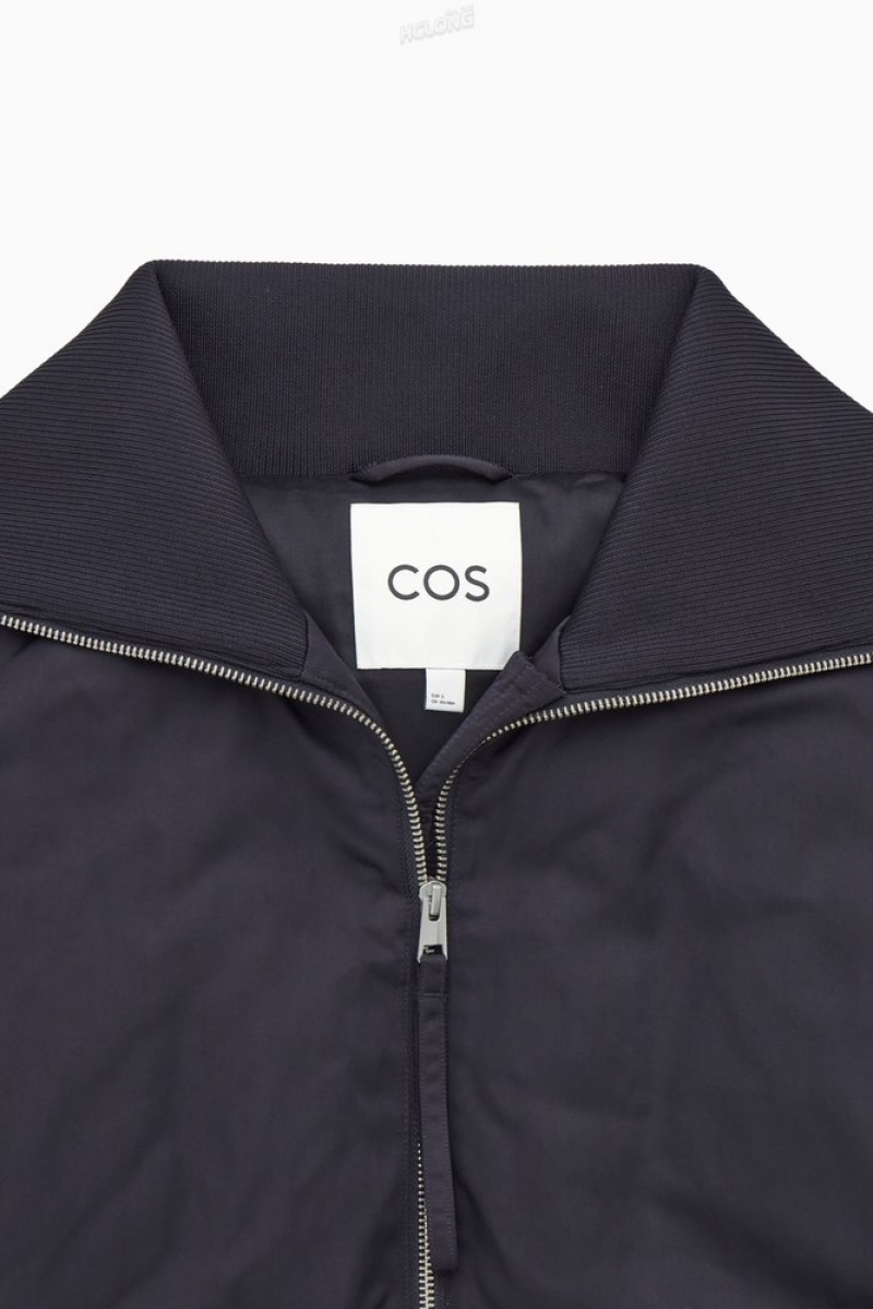 Navy COS Ribbed-Collar Puffer Jacket Coats & Jackets | 342907-AMJ