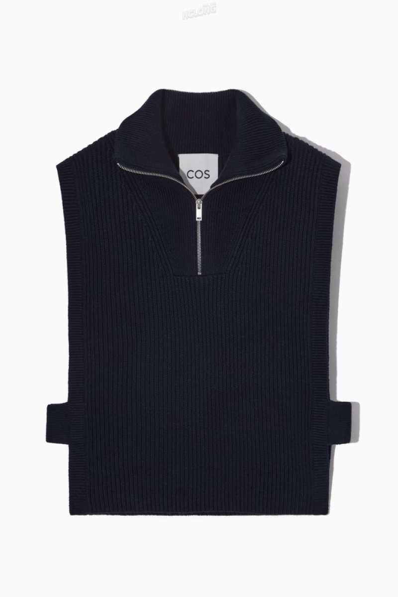 Navy COS Ribbed-Knit Half-Zip Tank Tops | 016584-ACZ