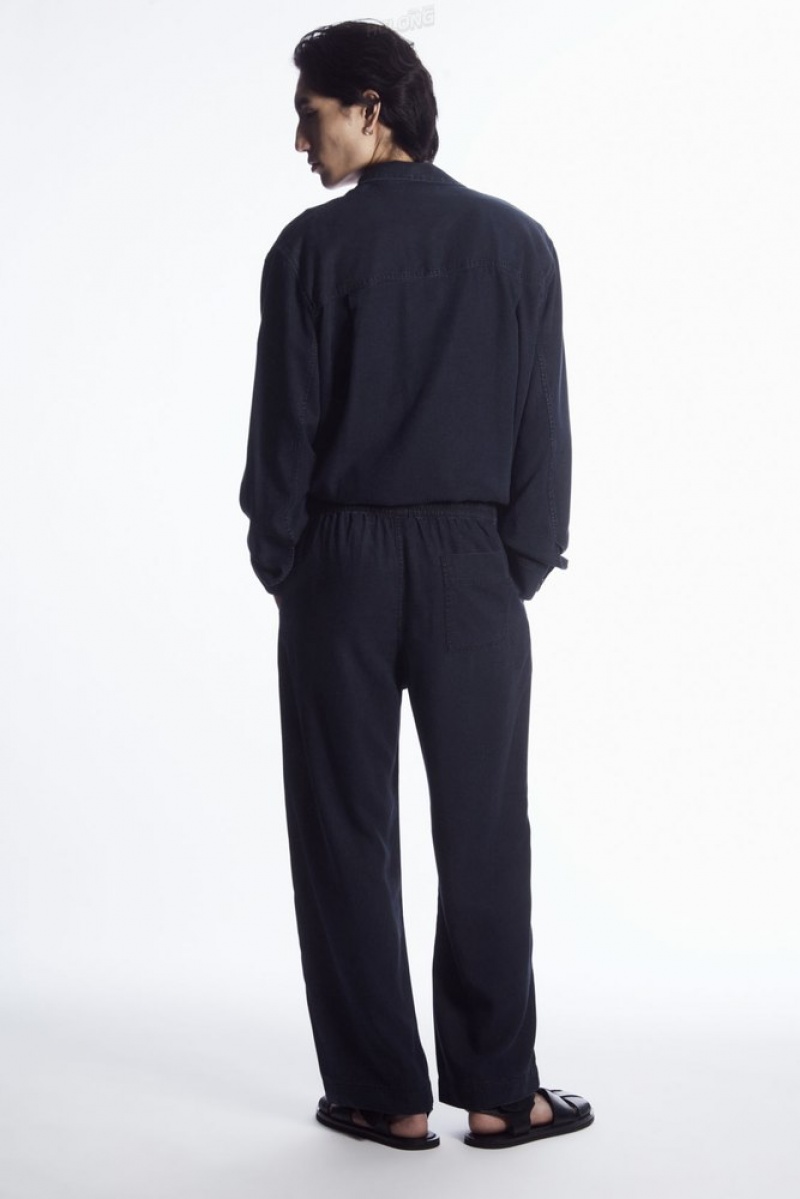 Navy COS Straight-Leg Lightweight Denim Pants Suit Pants | 764219-RLG