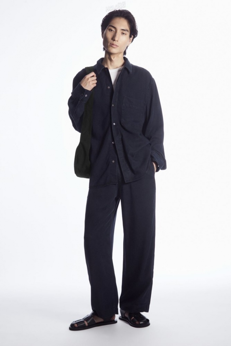 Navy COS Straight-Leg Lightweight Denim Pants Suit Pants | 764219-RLG