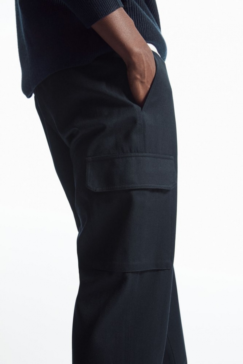 Navy COS Tapered Cargo Trousers Pants | 054918-VSX