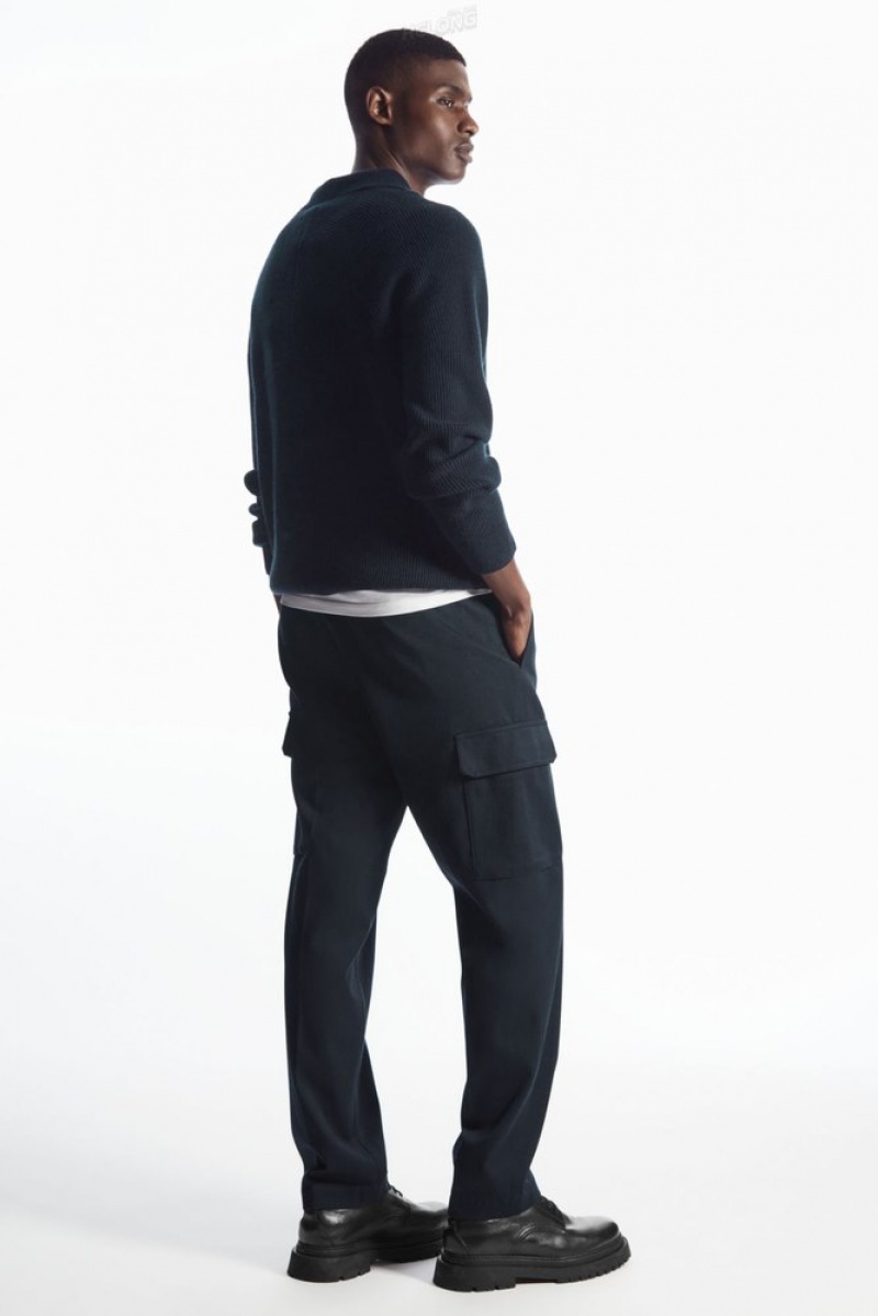 Navy COS Tapered Cargo Trousers Pants | 054918-VSX