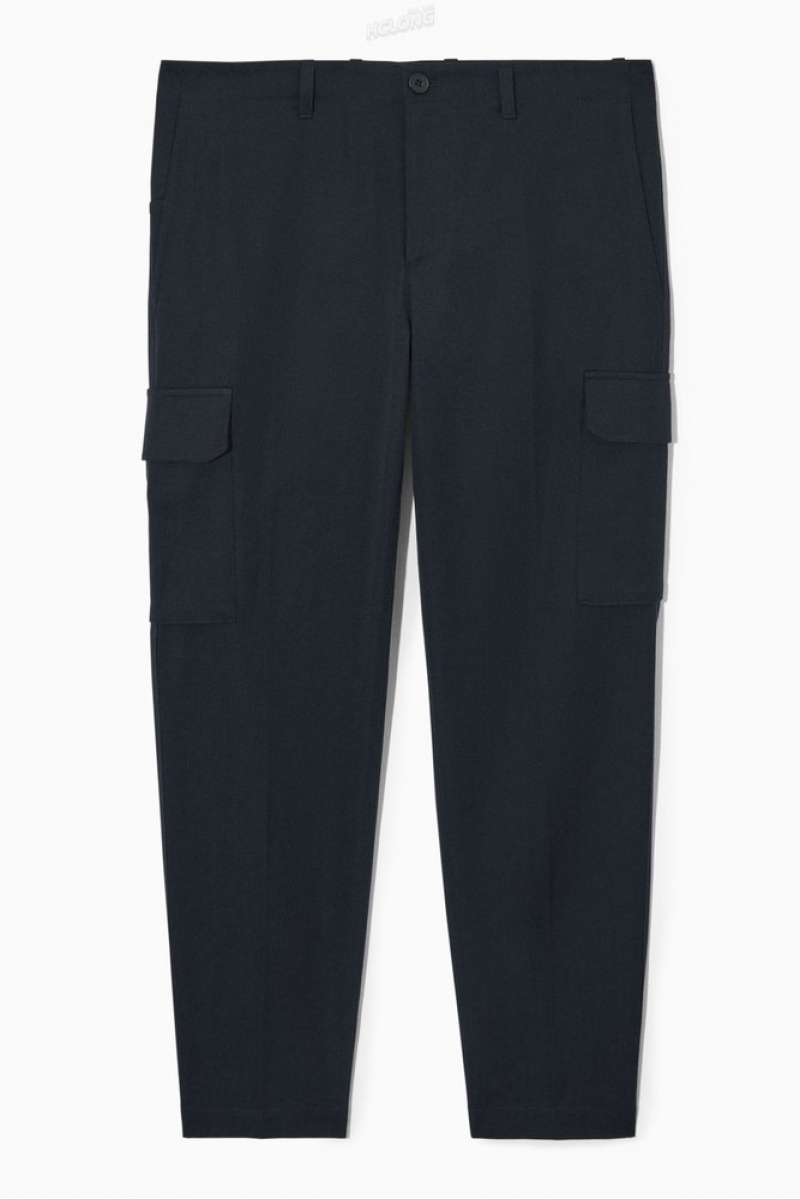 Navy COS Tapered Cargo Trousers Pants | 054918-VSX