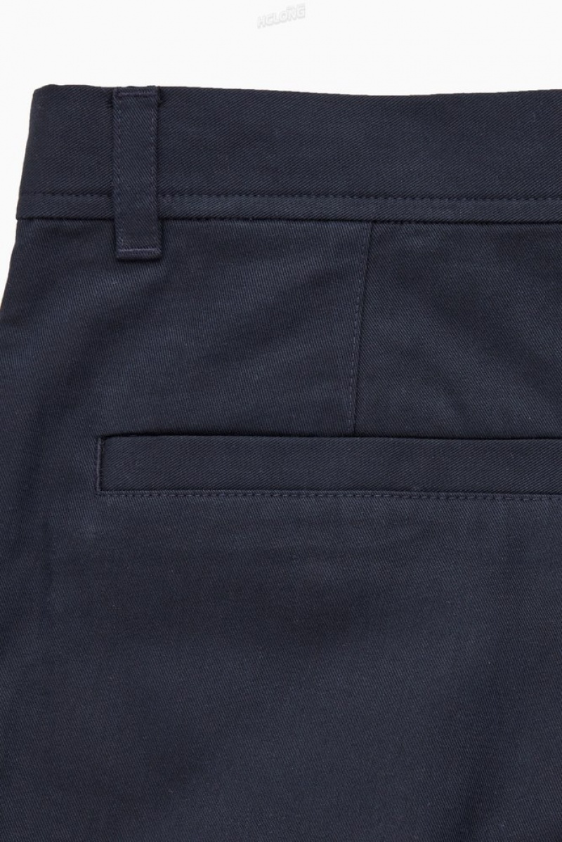 Navy COS Tapered Pleated Twill Chinos Suit Pants | 089756-RDE