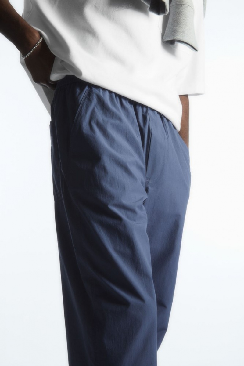 Navy COS Tapered Poplin Pull-On Trousers Trousers | 942586-JHV