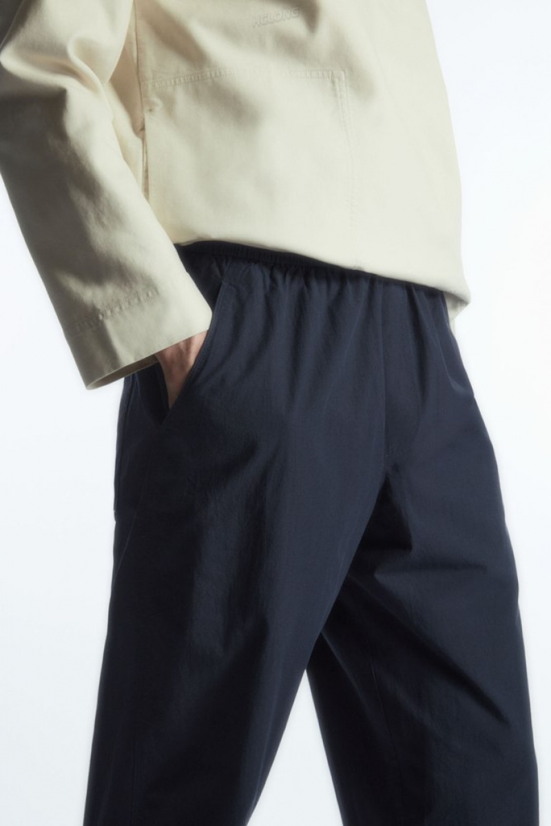 Navy COS Tapered Poplin Pull-On Trousers Pants | 173095-HRD