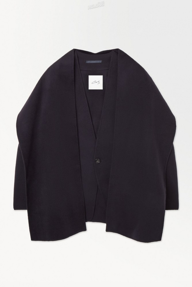 Navy COS The Collarless Wool Scarf Jacket Coats & Jackets | 598301-UFP