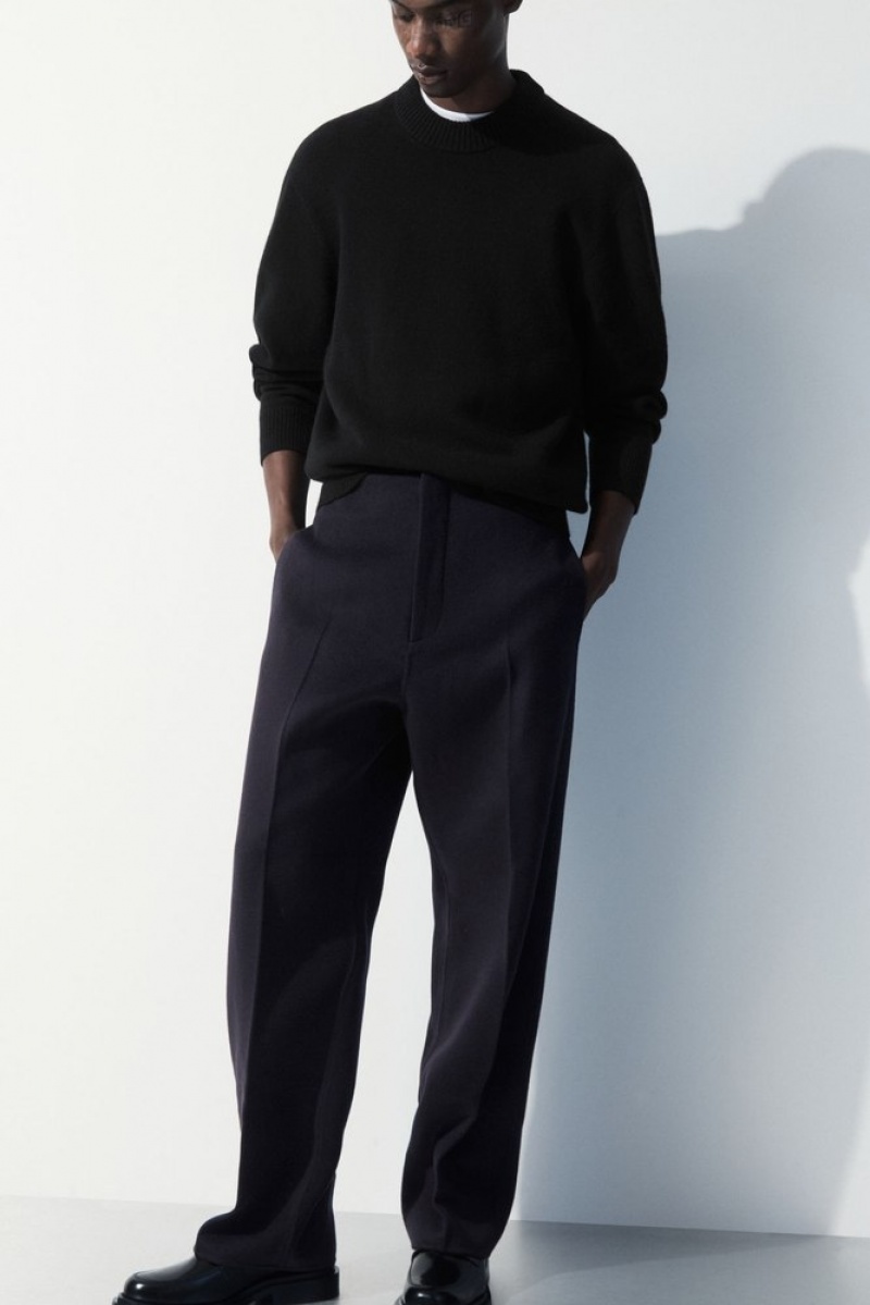 Navy COS The Relaxed Wool Trousers Suit Pants | 548210-HIT