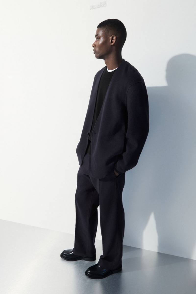 Navy COS The Relaxed Wool Trousers Suit Pants | 548210-HIT