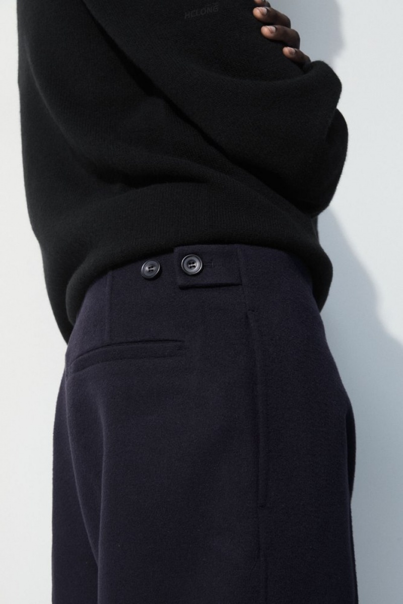 Navy COS The Relaxed Wool Trousers Suit Pants | 548210-HIT