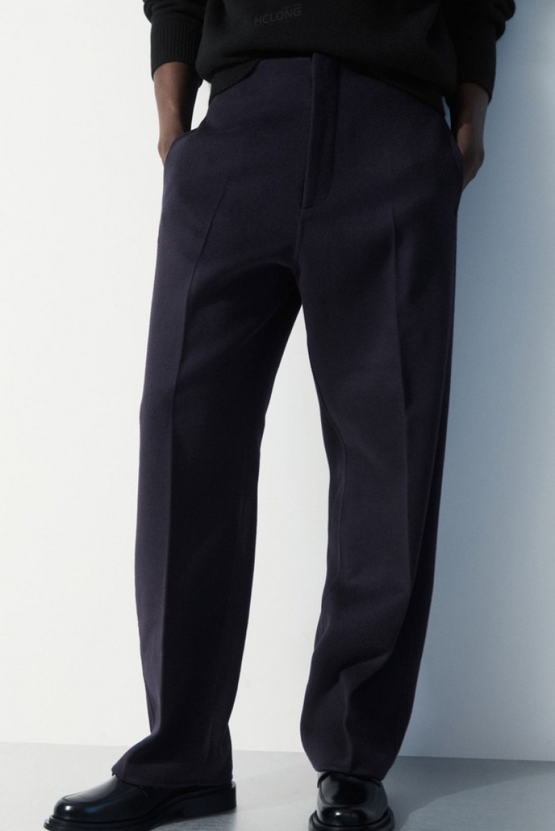 Navy COS The Relaxed Wool Trousers Suit Pants | 548210-HIT