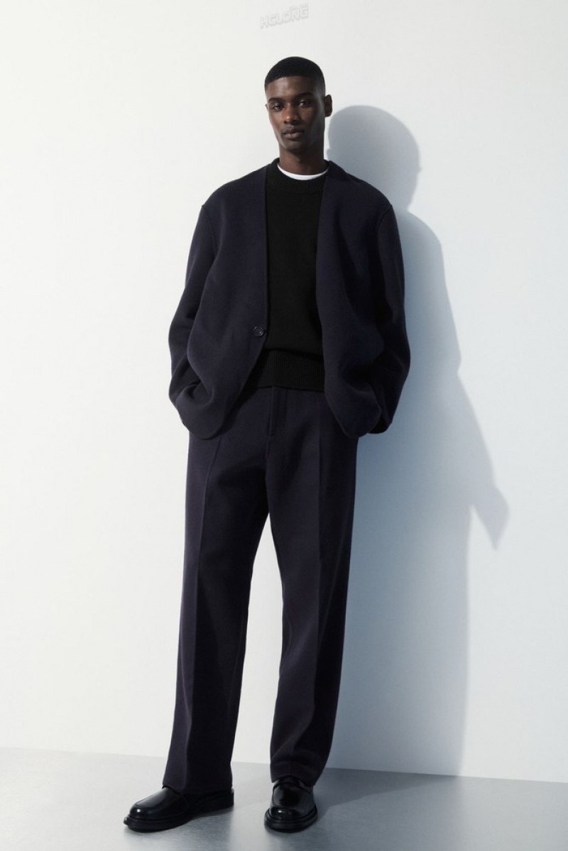 Navy COS The Relaxed Wool Trousers Suit Pants | 548210-HIT