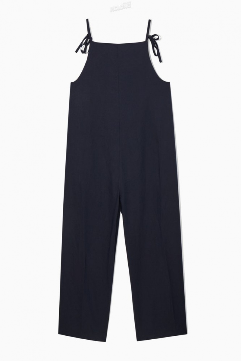 Navy COS Tie-Detail Linen Jumpsuit Jumpsuits | 906754-EYQ