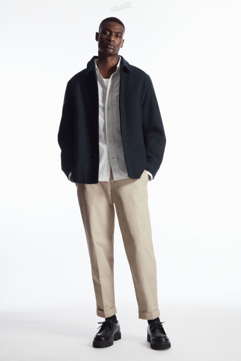 Navy COS Turn-Up Tapered Twill Trousers Trousers | 192605-XKM