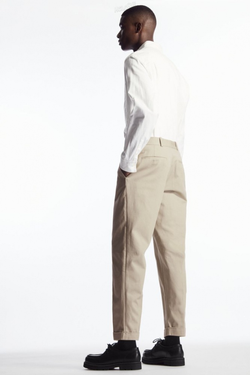 Navy COS Turn-Up Tapered Twill Trousers Trousers | 192605-XKM