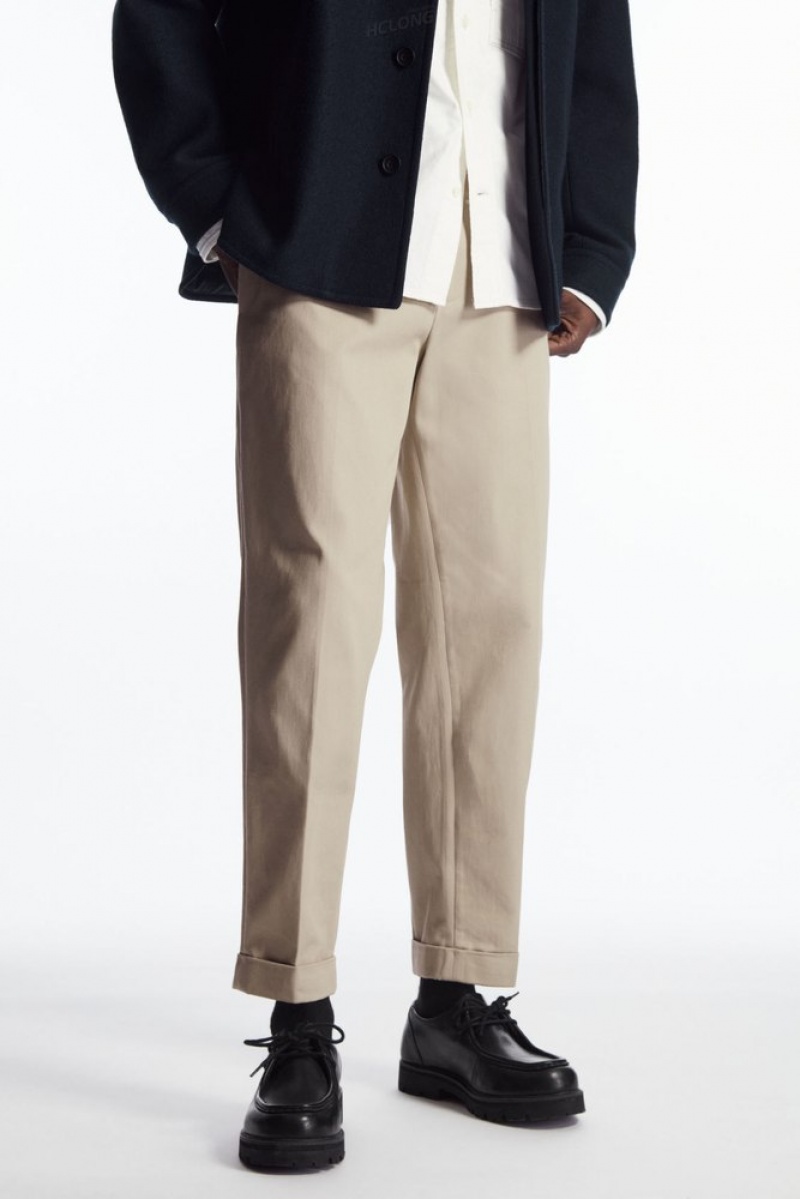 Navy COS Turn-Up Tapered Twill Trousers Trousers | 192605-XKM