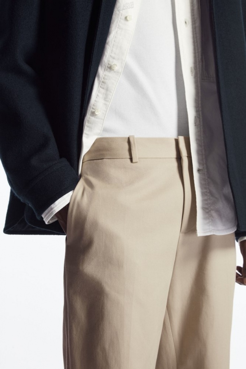 Navy COS Turn-Up Tapered Twill Trousers Trousers | 192605-XKM