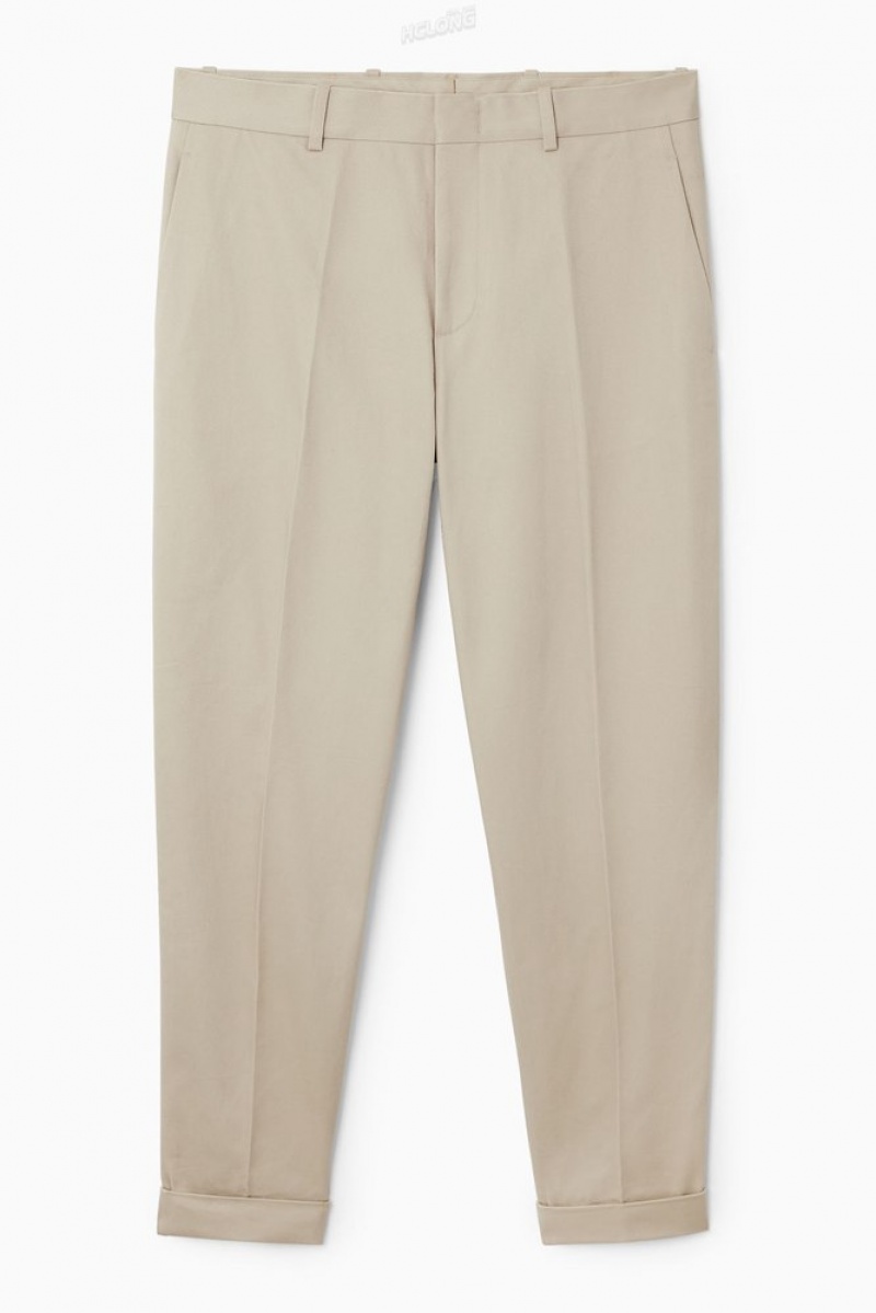 Navy COS Turn-Up Tapered Twill Trousers Trousers | 192605-XKM