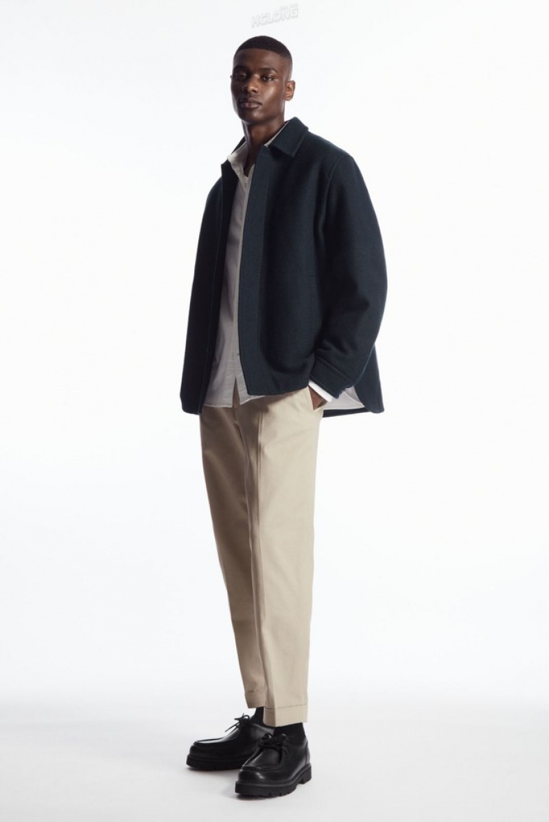 Navy COS Turn-Up Tapered Twill Trousers Trousers | 192605-XKM