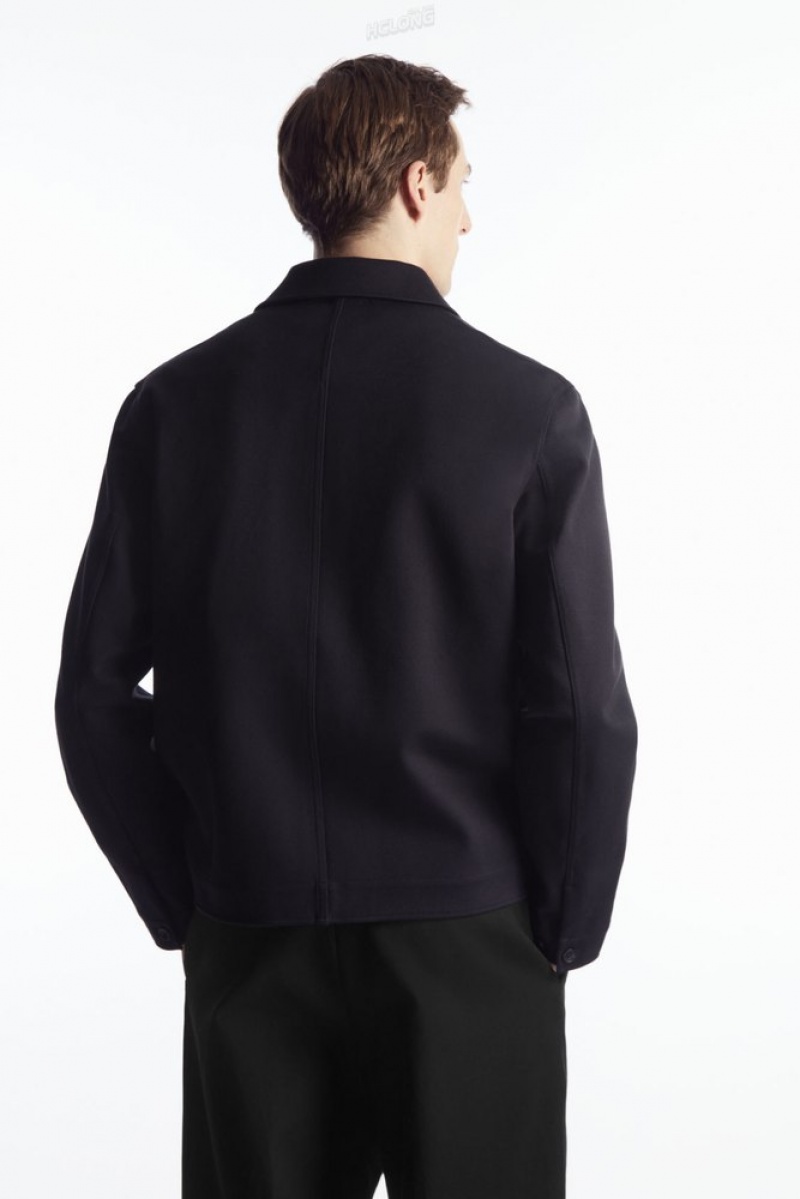 Navy COS Twill Utility Jacket Coats & Jackets | 790546-HUA