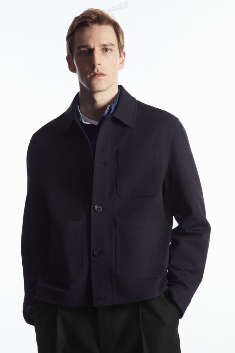 Navy COS Twill Utility Jacket Coats & Jackets | 790546-HUA