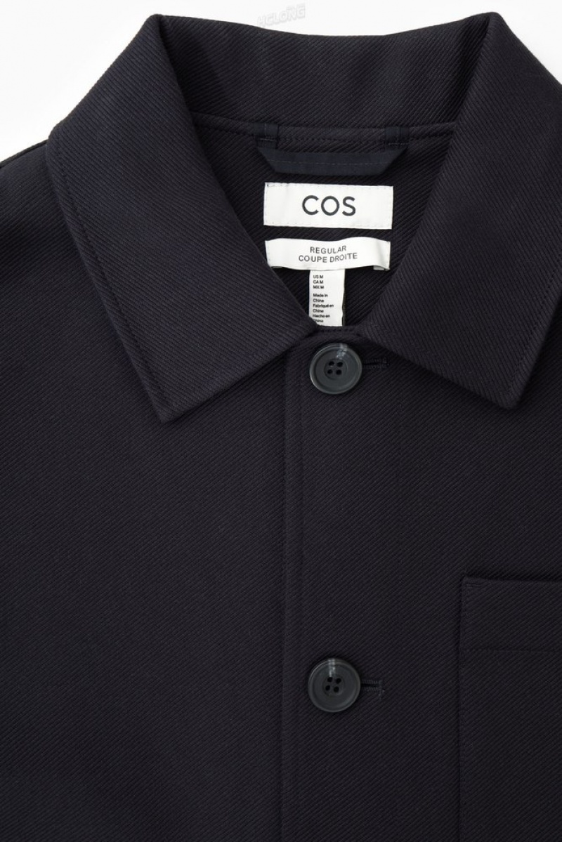 Navy COS Twill Utility Jacket Coats & Jackets | 790546-HUA