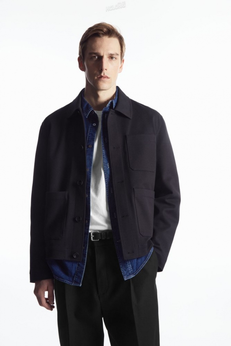 Navy COS Twill Utility Jacket Coats & Jackets | 790546-HUA