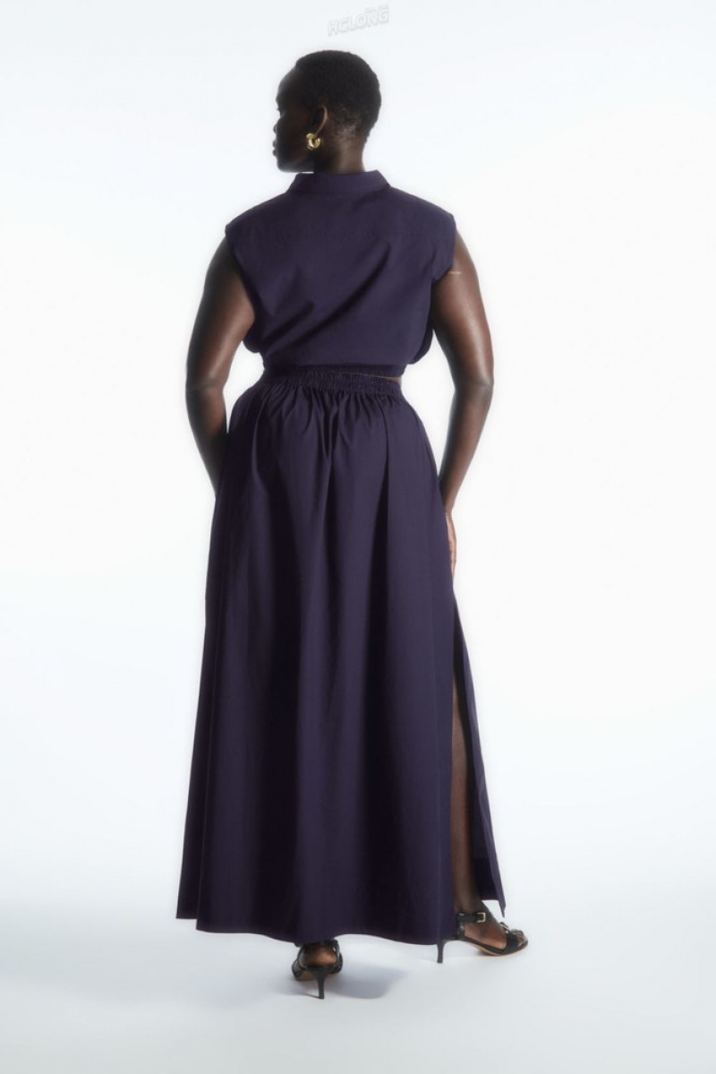 Navy COS Voluminous Gathered Maxi Skirt Skirts | 906158-GSZ