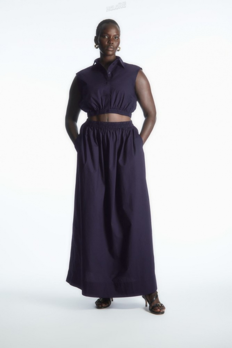 Navy COS Voluminous Gathered Maxi Skirt Skirts | 906158-GSZ